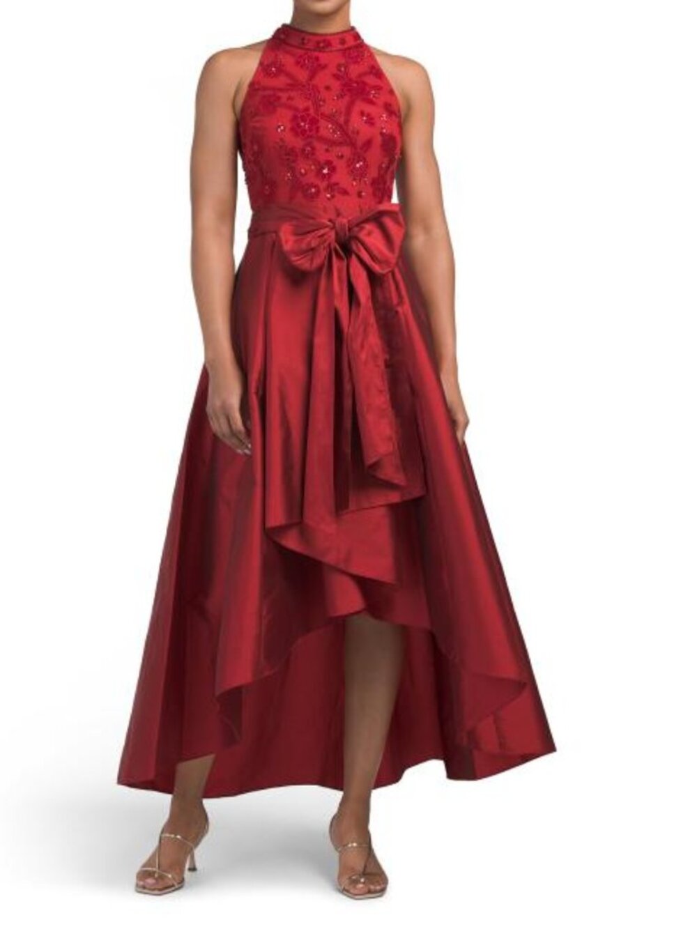 ADRIANNA PAPELL Sleeveless Embellished Top Mikado Gown
